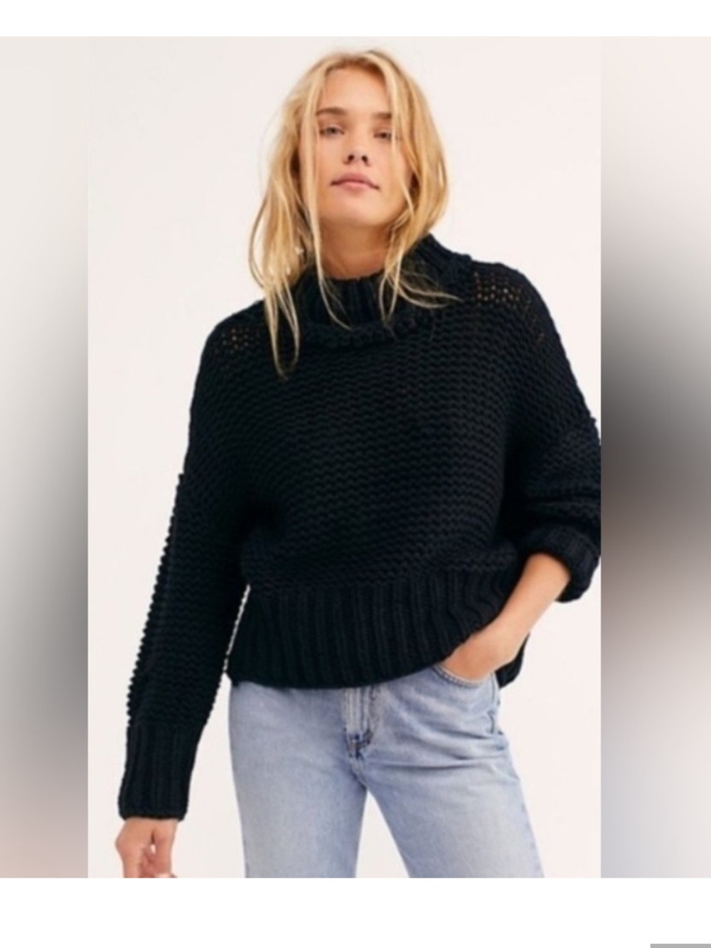 Free People Black Chunky Cowl Neck Sweater